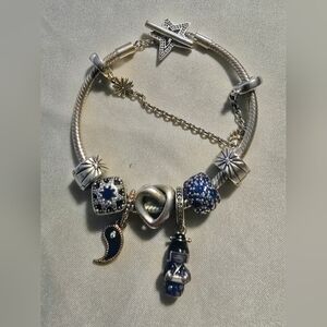Pandora Silver Bracelet with Blue Charms